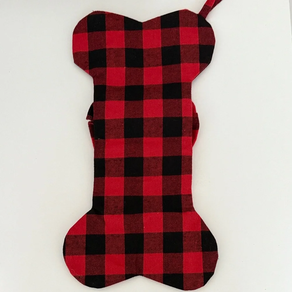 Red and Black Plaid Dog Bone Stocking - Picture 4 of 5